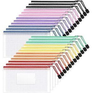 24 Pack Mesh Zipper Pouch Bags With Label Pocket, A6 (9.1×4.7 In) Small Pencil